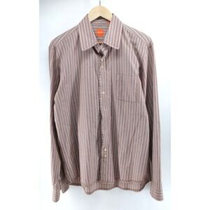 Hugo Boss Shirt Mens XL Geometric Button‎ Up Striped Gray Red